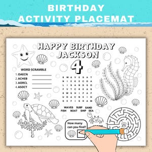 Under the Sea Birthday Activity Placemat: Ocean Animals Coloring (PDF & JPG)