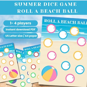 Summer Dice Game Roll a Beach Ball Dice Game Printable Beach activities for kids Summer Kids Game Cover the Numbers Dice Game Summer