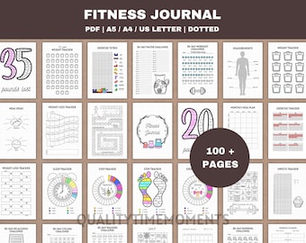Afdrukbare fitnessplanner: pdf met dagboekpagina's voor gewichtsverlies en training (gestippeld)