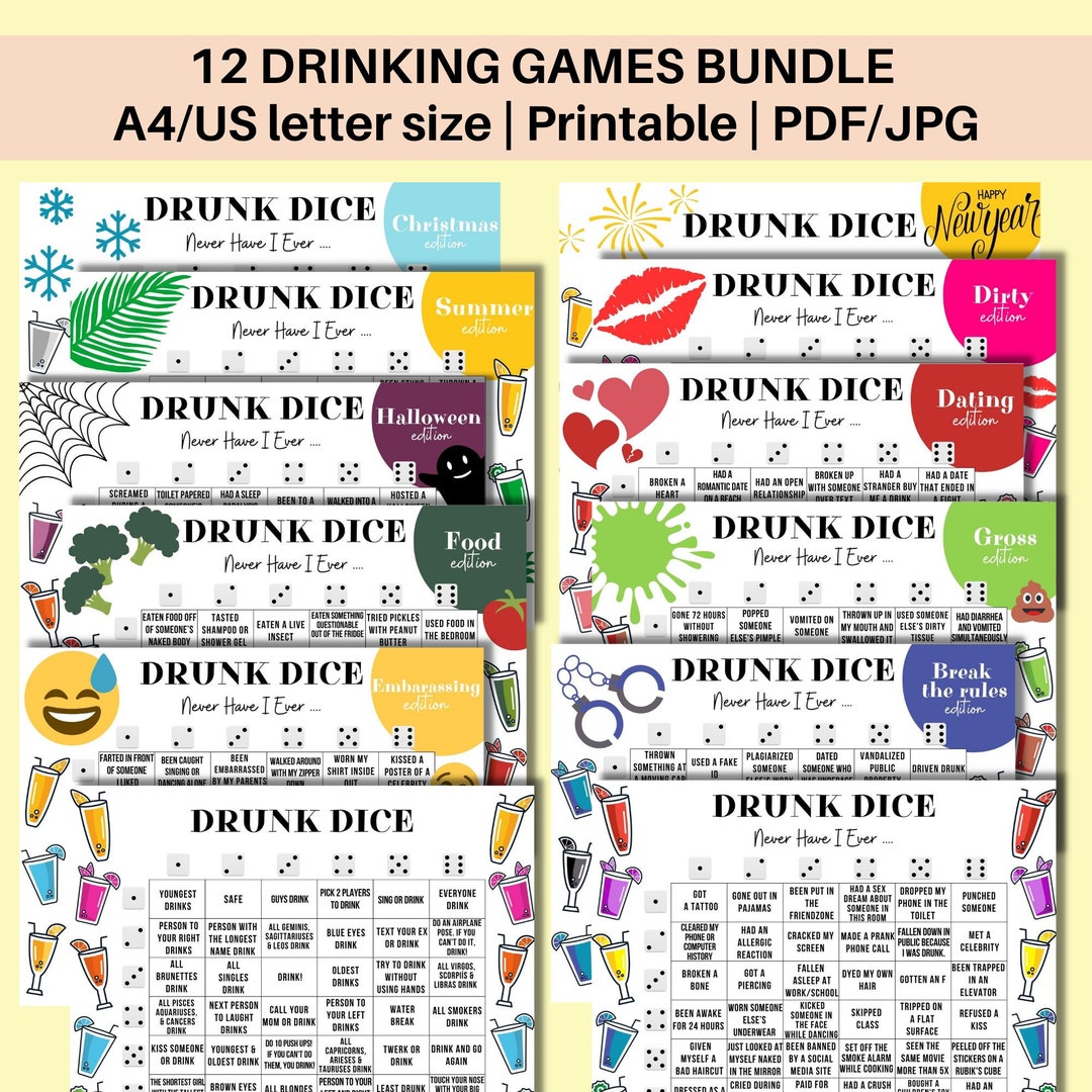 Drinking Game Bundle Drunk Dice Never Have I Ever Printable Drinking