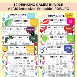 Drunk Dice Never Have I Ever Game: Adult Drinking Game Bundle (Printable)