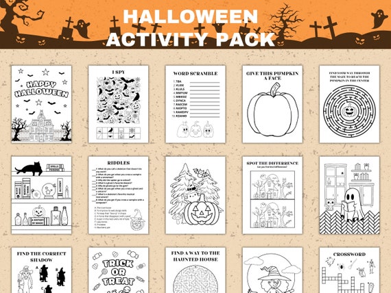 Halloween Activity Sheets Printable - Halloween Coloring Pages & Games for Kids (mazes, Word search)