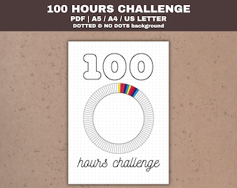 100 Hours Challenge Tracker Printable Habit Tracker | Routine Planner Page Dotted PDF