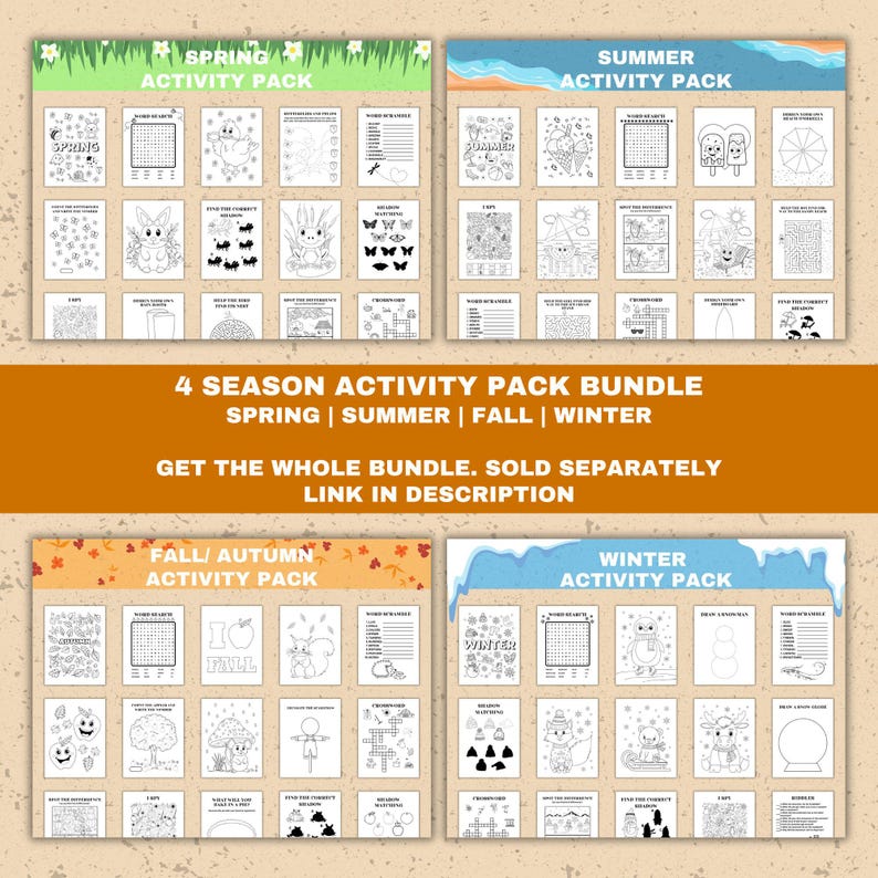 4 season activity pack bundle: Spring, Sumer,Fall/ Autumn, Winter. Get the whole bundle. Sold separately. Linkin description
