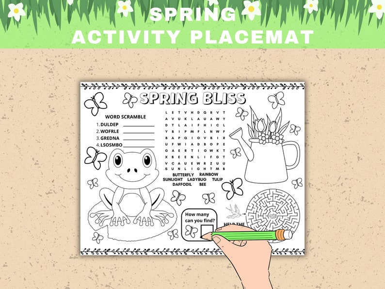 Spring Activity Placemat Printable Spring Party Activity for Kids ...