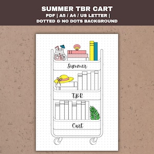 Summer TBR Cart Printable Summer Reading Journal Page Summer To Be Read Books Tracker Reading Tracker Printable Bullet Planner Dotted Page