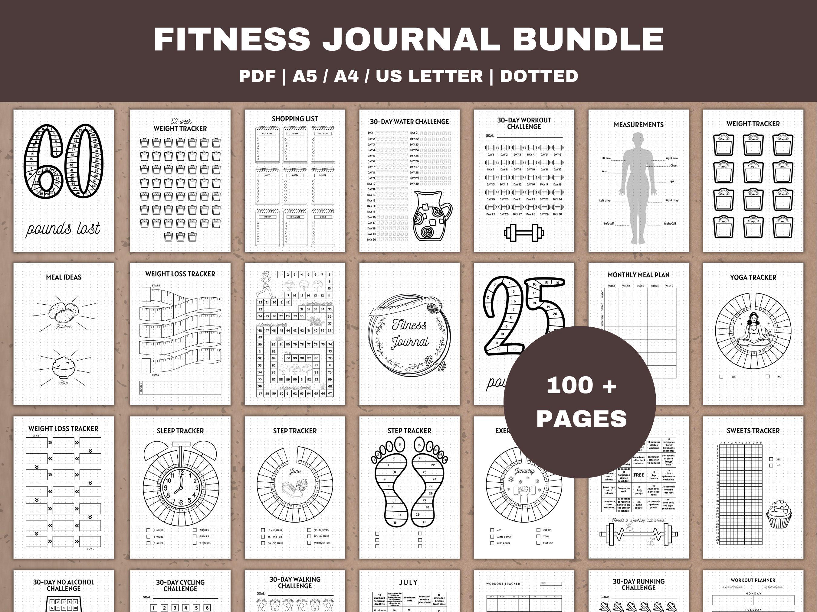 Fitness Journal Dotted Printable: 100+ Page Workout Planner Bundle (PDF)
