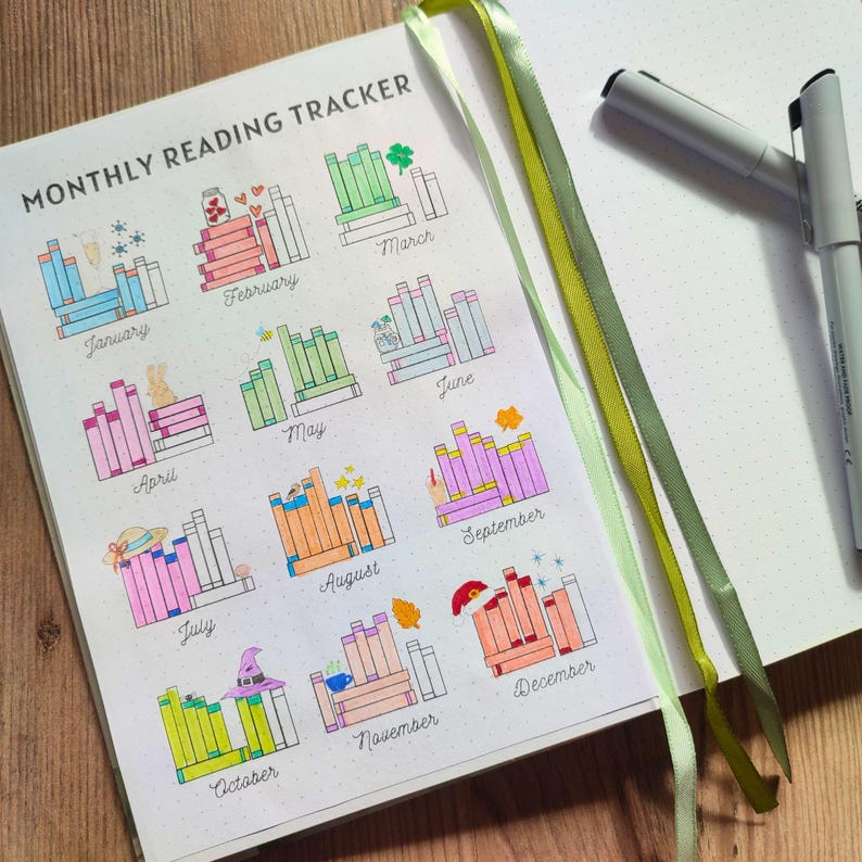 Reading Journal Printable – Book Tracker Pages, Reading Challenge PDF (Dotted) image 16