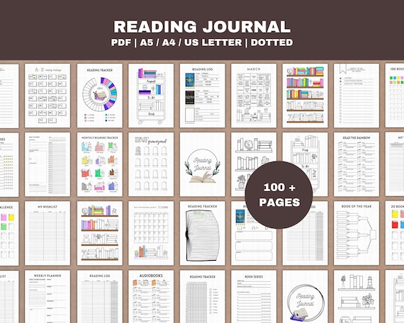 Reading Journal Printable – Book Tracker Pages, Reading Challenge PDF (Dotted)