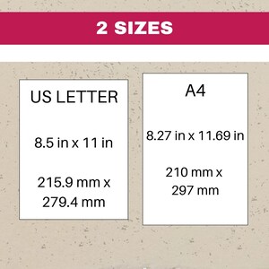 May include: Two paper sizes are shown: US Letter, 8.5 inches by 11 inches, and A4, 8.27 inches by 11.69 inches. The measurements are also shown in millimeters.