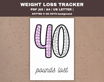 Weight Loss Tracker 40 Pounds Lost, Printable Fitness Journal Page