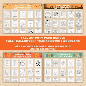 Fall activity pack bundle: Fall/ Autumn, Halloween, Thanksgiving, Woodland. Get the whole bundle. Sold separately. Link in description