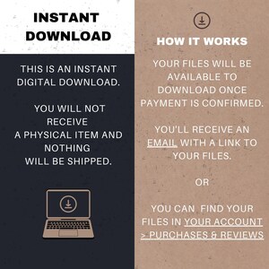 Pode incluir: Imagem anunciando um download digital instant&acirc;neo. O texto &agrave; esquerda diz "Download instant&acirc;neo" e explica que nenhum item f&iacute;sico ser&aacute; enviado. O lado direito explica como baixar os arquivos ap&oacute;s a confirma&ccedil;&atilde;o do pagamento.