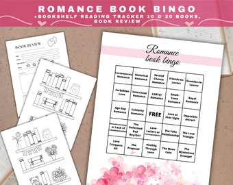 Romance Book Bingo Printable: Reading Challenge & Bookshelf Tracker (PDF)