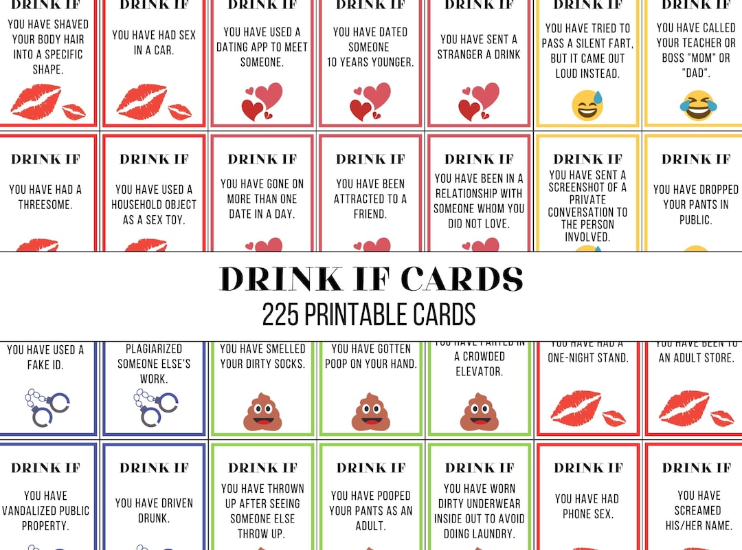 Drink If Card Game Drinking Game Printable Never Have I Ever PDF Adult