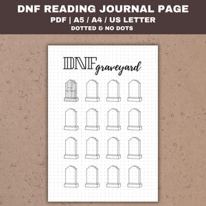 DNF Graveyard Reading Journal Page Printable Did Not Finish Bookworm Bullet Planner Page Dotted Page DNF Reading Tracker DNF Book Tracker