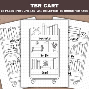 TBR カート 読書ジャーナル ページ 読むべき本トラッカー 月間読書チャレンジ 読書トラッカー 印刷可能な箇条書きプランナー ドットページ