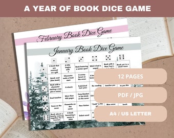 Jeu TBR imprimable 12 mois - Livre jeu de dés, défi de lecture