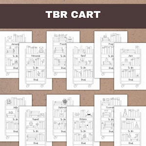 this reading journal bundle contains: 12 tbr carts pages for each month