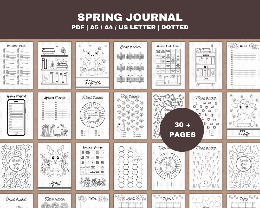 Spring Journal Pages Spring Journal Pages Printable - Monthly Planner, Mood & Habit Trackers ...