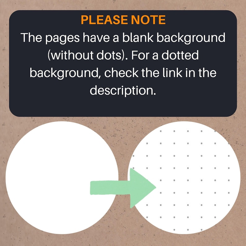 Pode incluir: Imagem mostrando uma compara&ccedil;&atilde;o de duas p&aacute;ginas circulares. A p&aacute;gina esquerda est&aacute; em branco, enquanto a p&aacute;gina direita tem um fundo pontilhado. O texto no topo diz "PLEASE NOTE" e explica a diferen&ccedil;a.