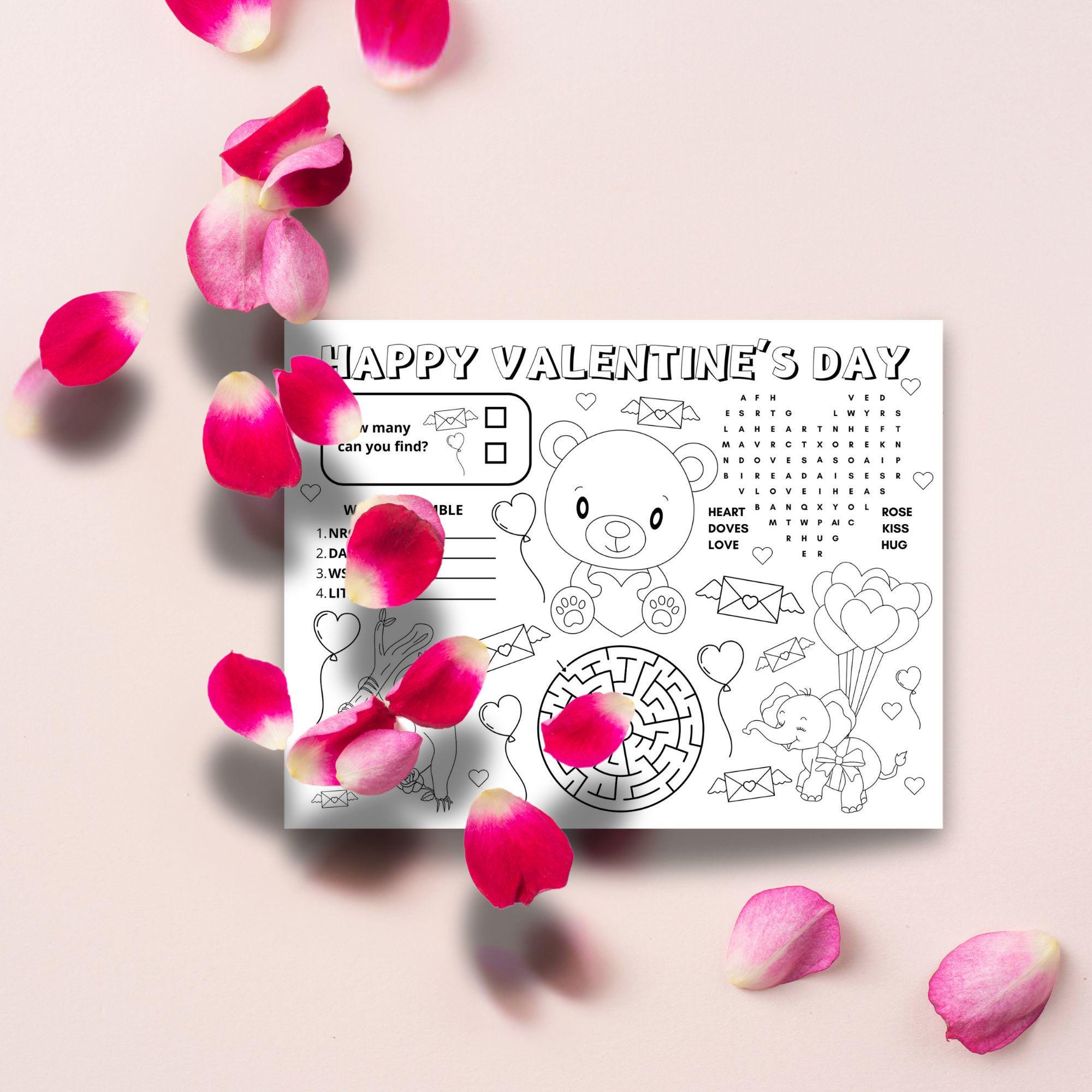 Valentines Activity Placemat Printable Valentines Activity for Kids ...