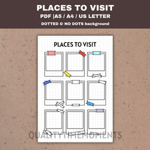 Travel Bucket List Printable: Places to Visit Dotted Journal PlannerPDF