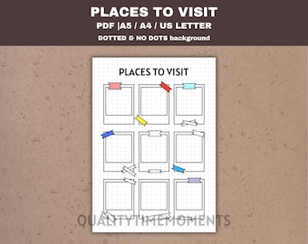 Travel Bucket List Printable: Places to Visit Dotted Journal PlannerPDF