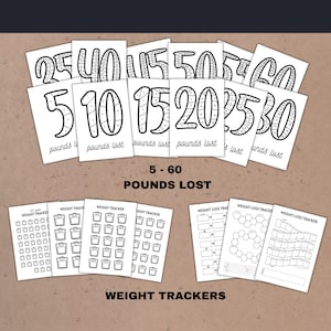 There are pages for weight loss: 5 - 60 pounds lost, weight trackers