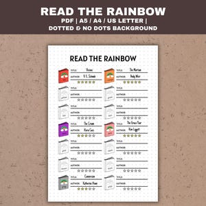 Rainbow Reading Challenge Printable Read the Rainbow Reading Challenge Book Challenge Reading List Bullet Planner Dotted Page PDF