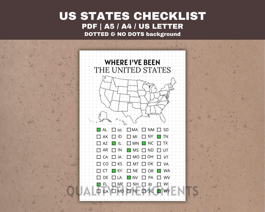 50 States Travel Tracker Map - US Map Checklist Printable PDF - Etsy