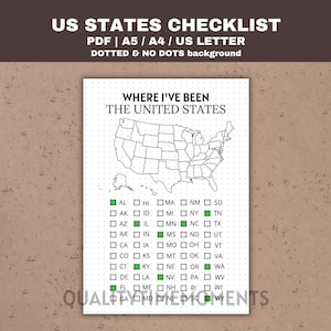 Mapa de seguimiento de viajes de los 50 estados - Lista de verificación de mapas de EE. UU. imprimible en PDF