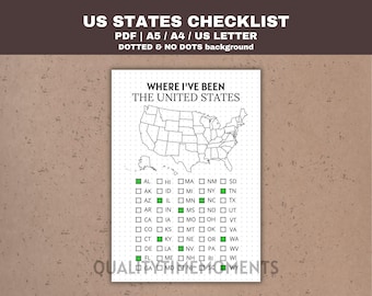 50 States Travel Tracker Map - US Map Checklist Printable PDF