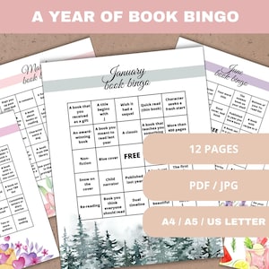 Buch Bingo Monthly Reading Challenge Druckbares TBR Spiel Book Challenge Buch Bingo Erwachsenen Lese Bingo Printable Book Club Spiel