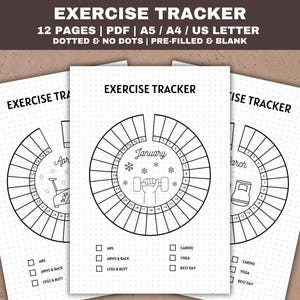Monthly Exercise Tracker Printable Exercise Log Daily Exercise Tracker Fitness Tracker Exercise Journal Bullet Planner Dotted Page PDF