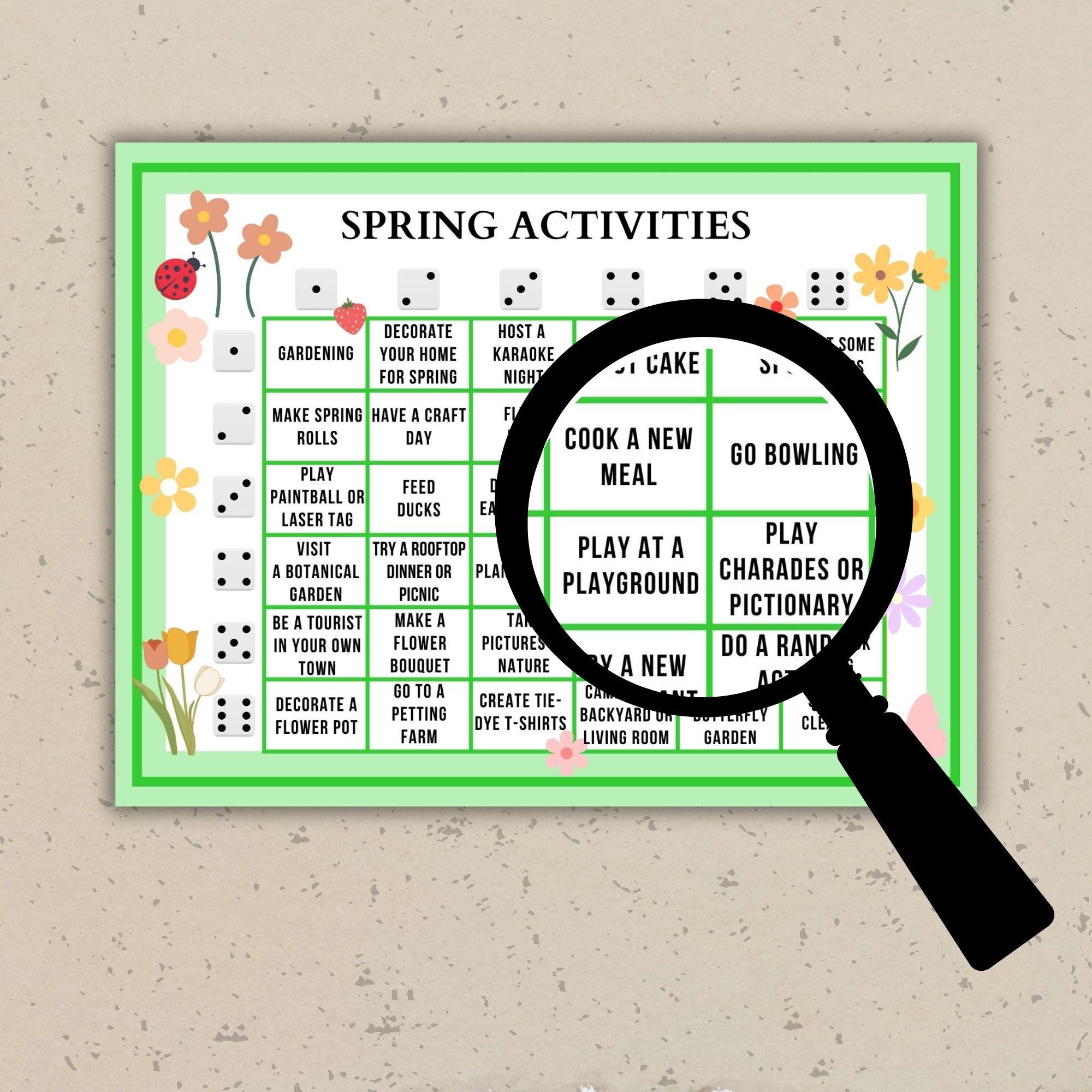 Spring Activities Dice Game Printable Spring Bucketlist I'm Bored Jar ...