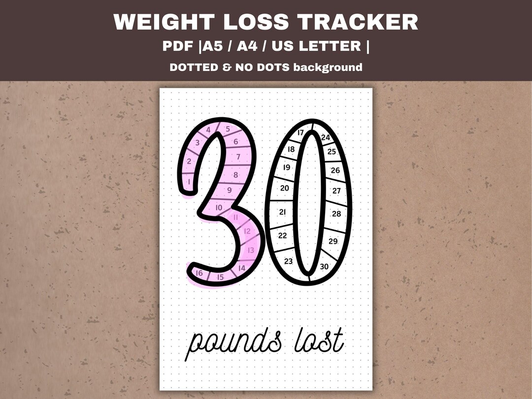 Weight Loss Tracker 30 Pounds Lost, Printable Fitness Journal Page - Etsy