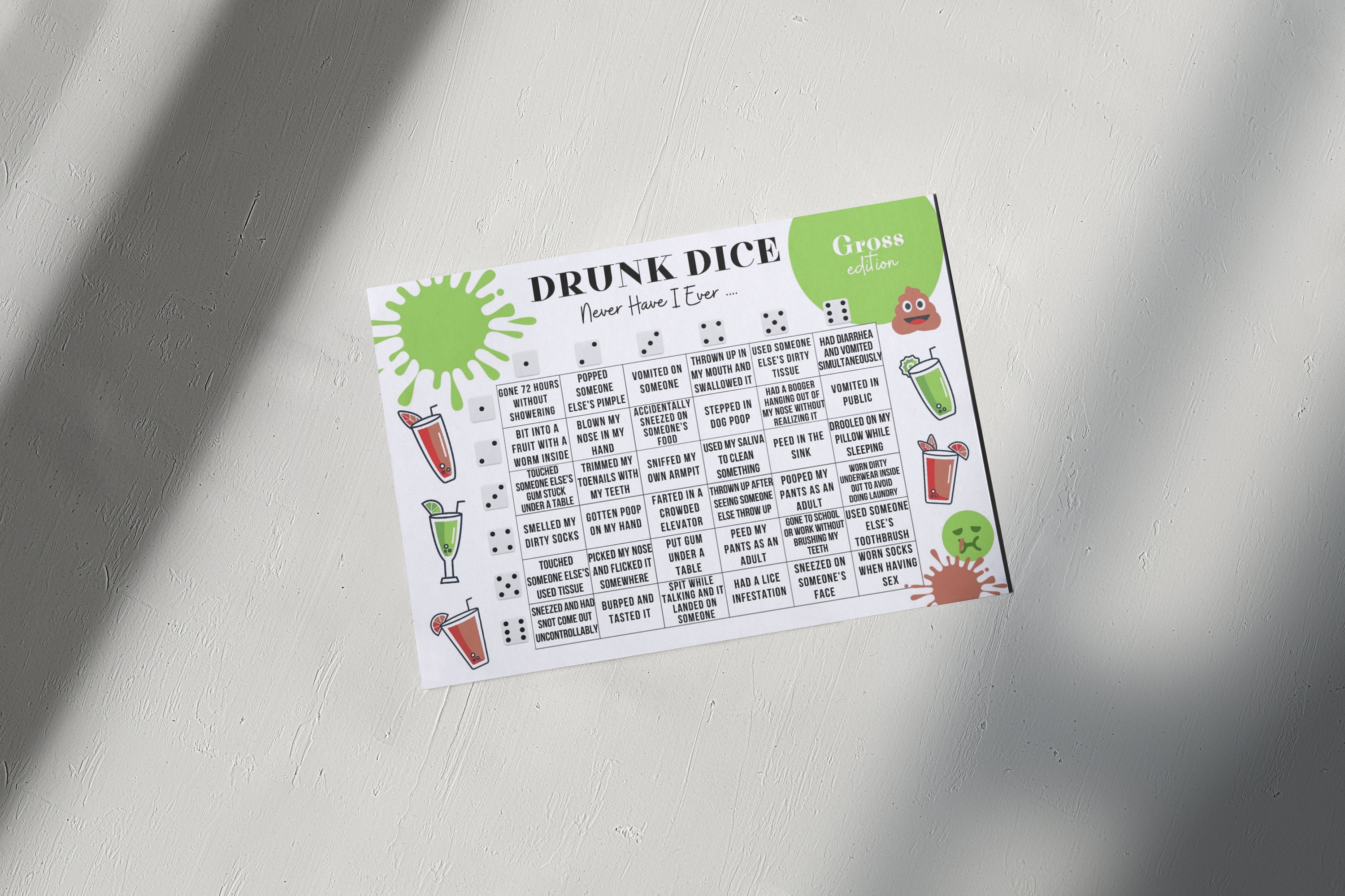 Drunk Dice Never Have I Ever Gross Questions Printable Drinking Board