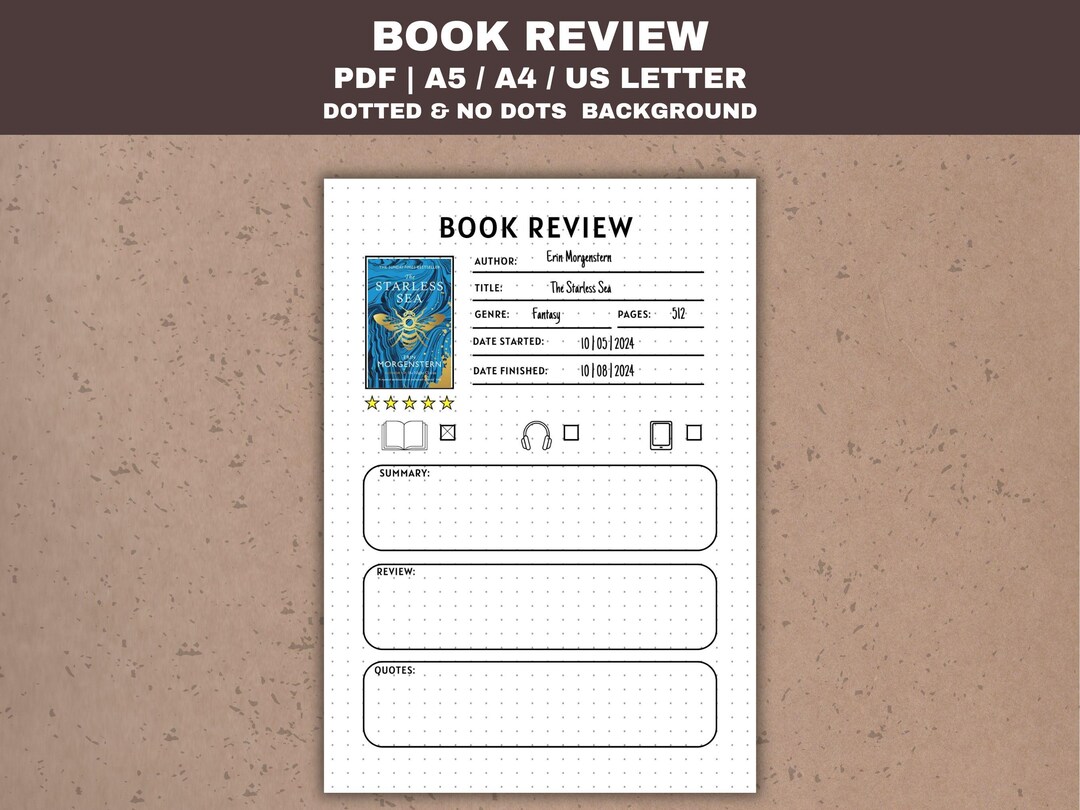 Book Review Journal Page Printable - Reading Log, Book Tracker PDF - Etsy