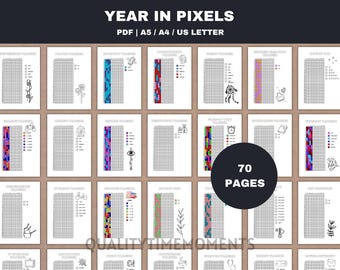 Páginas para imprimir do Diário "Um Ano em Pixels" - Rastreador de Hábitos Anual em PDF