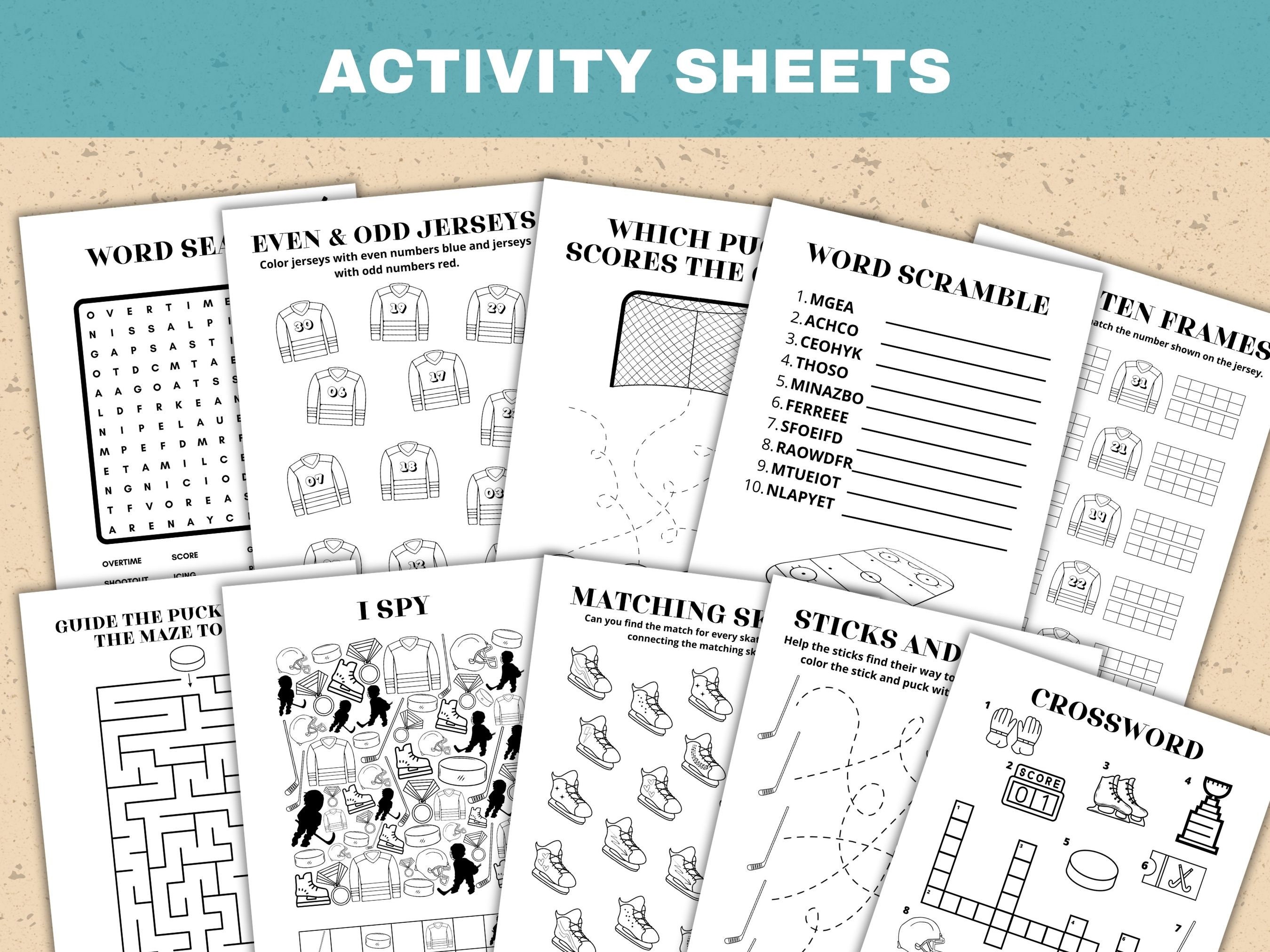 Ice Hockey Activity Pack Printable Activity for Kids Hockey Activity ...