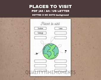 Travel Bucket List Printable : Places to Visit Journal Planner Page PDF