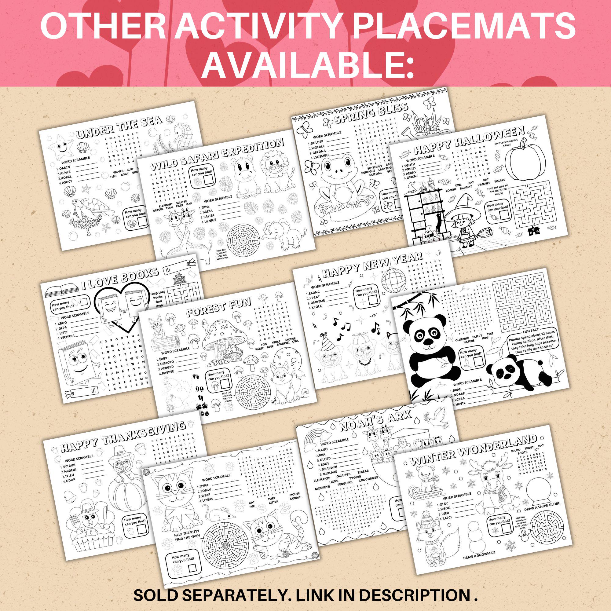 Valentines Activity Placemat Printable Valentines Activity for Kids ...