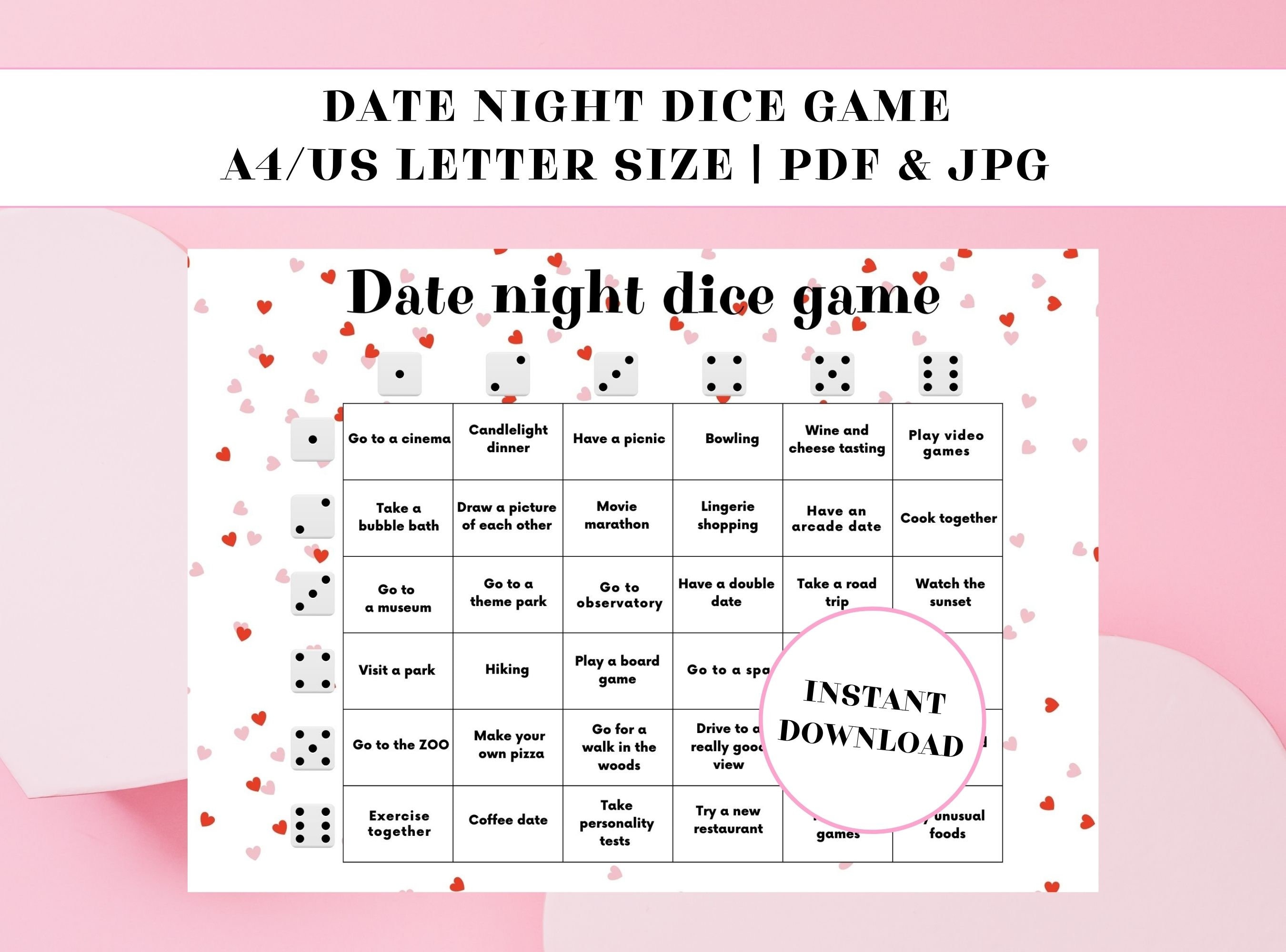Printable Couple Games Bundle and Dice I Date Night Games for 