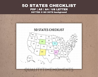50 States Travel Tracker Map - USA Travel Journal Page Printable
