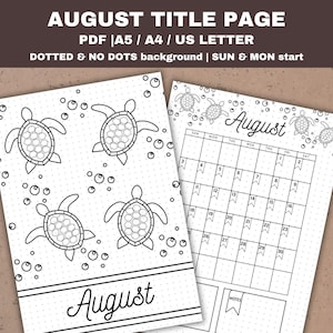 August Title Page Printable 2025 August Calendar Bullet Planner Page Journal Cover Page August Monthly Spread Dotted Journal PDF
