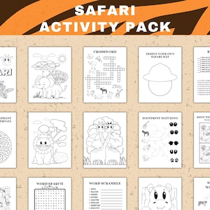 Safari-activiteitenbladen Afdrukbaar activiteitenboek Safari kindersafari Verjaardagsfeestje gunsten Jungle activiteitenpagina's Safari kleurplaten pdf