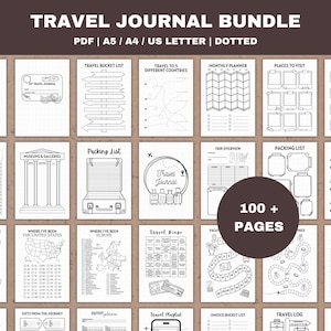 Reisejournal Gepunktet Printable: Urlaubsplaner mit 100+ Seiten, Bucket Listen (PDF Download A4/A5/Letter Size)
