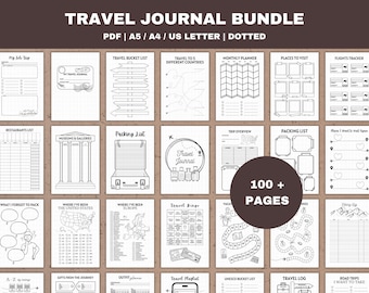 Travel Journal Dotted Printable: 100+ Page Vacation Planner, Bucket Lists (PDF Download A4/A5/Letter Size)