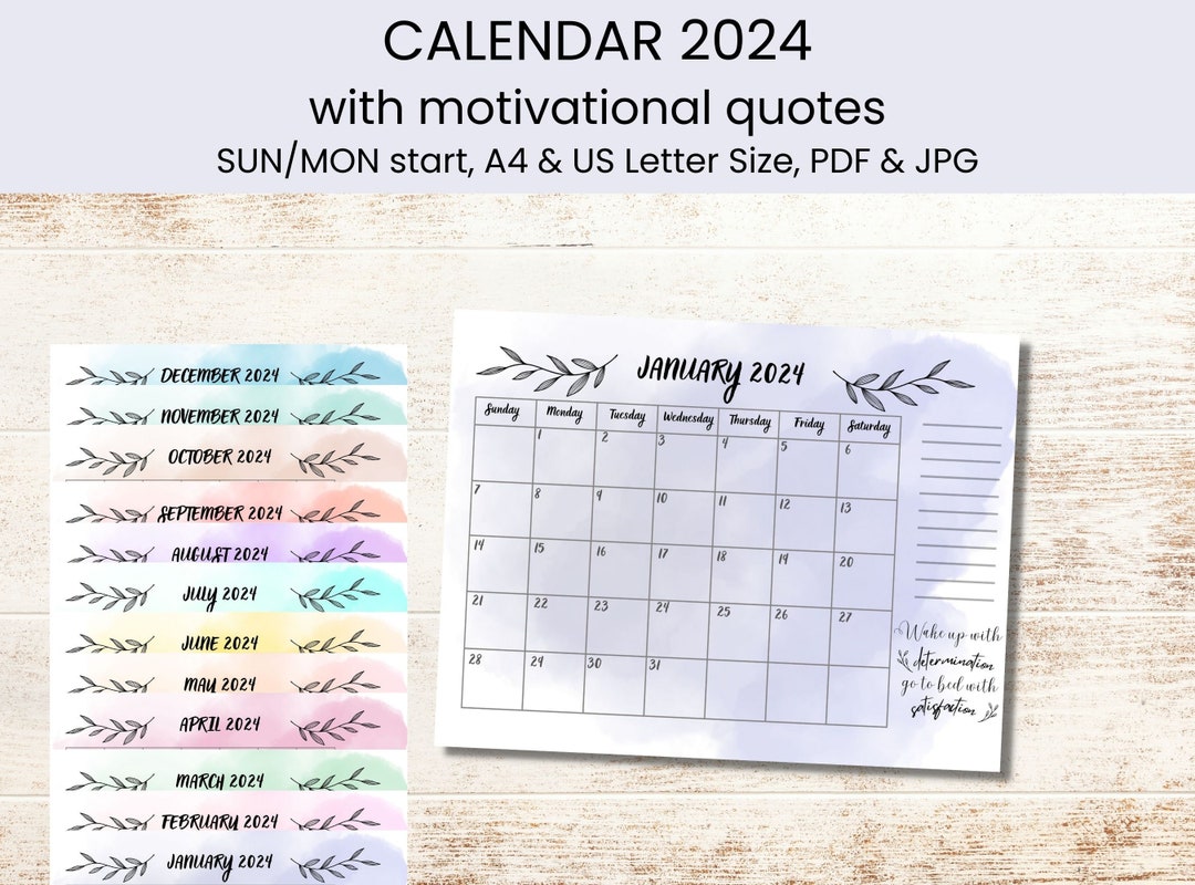 Motivation Calendar 2024 Watercolor Calendar 2024 Calendar - Etsy